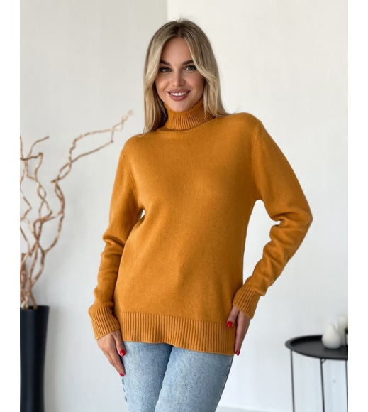 Гірчичний кашеміровий светр із високим горлом