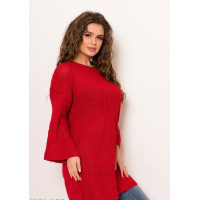 Червоний подовжений вовняний светр з укороченими рукавами