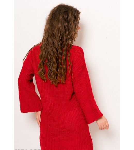 Красный удлиненный шерстяной свитер с укороченными рукавами