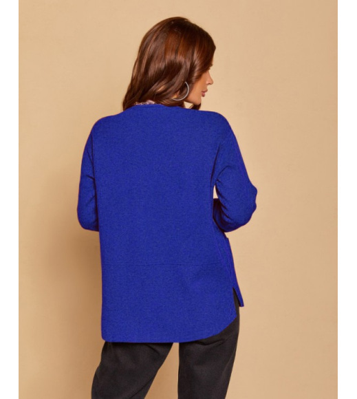 Синий асимметричный свитер с карманами