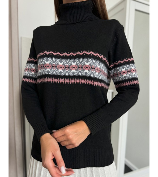 Кашемировый черный гольф с декором