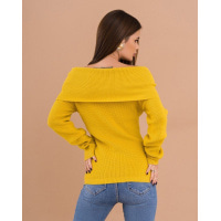 Гірчичний ангоровий в`язаний светр з відворотом