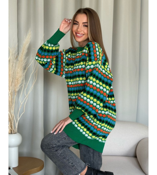 Зеленый шерстяной свитер со смайликами