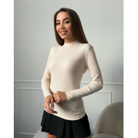 Бежевая хлопковая водолазка в рубчик