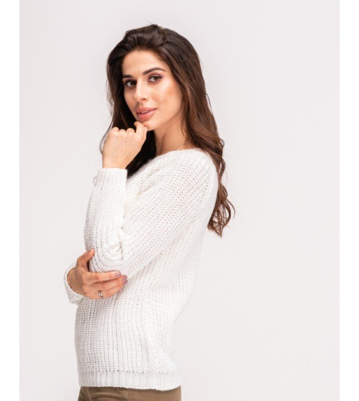 Белый свитер объемной вязки с люрексом