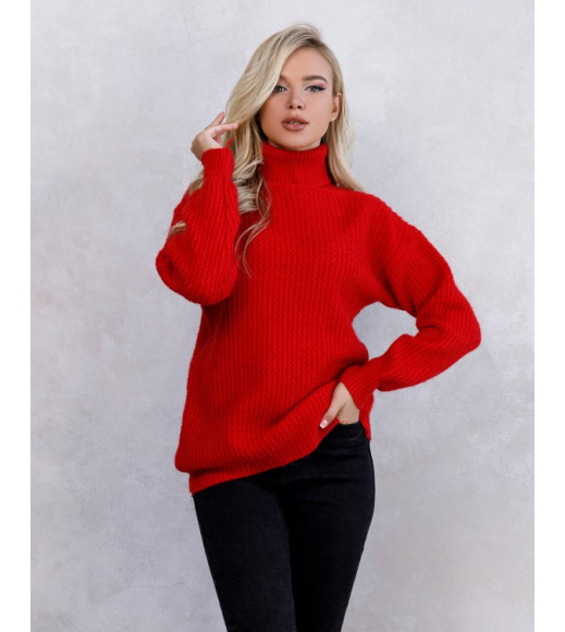 Красный ангоровый вязаный свитер-гольф