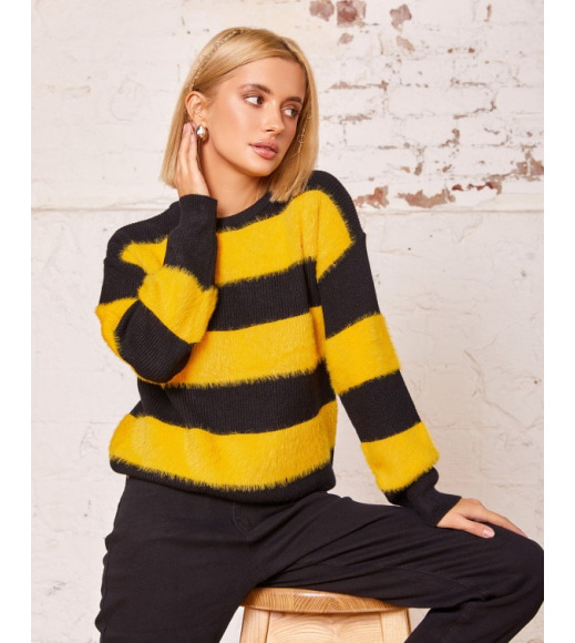Чорно-жовтий комбінований смугастий светр