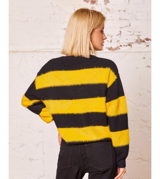 Чорно-жовтий комбінований смугастий светр