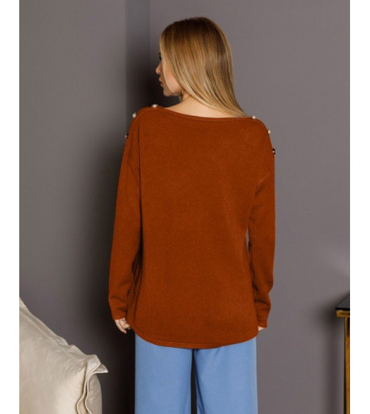 Коричневий ангоровий светр з гудзиками на плечах