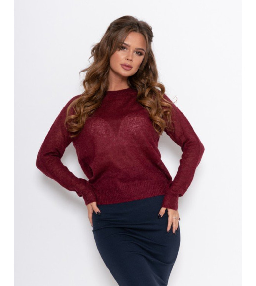 Шерстяной тонкий бордовый свитер