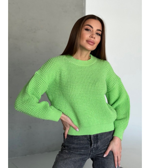 Салатовый вязаный свитер из шерсти