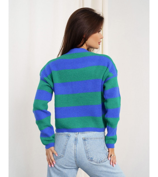 Синьо-зелений вовняний светр у смужку