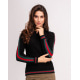 Чорний вовняний светр з смужками на рукавах і манжетці