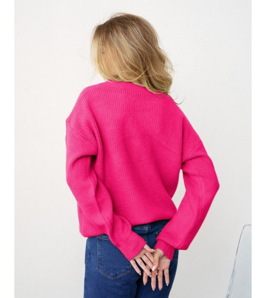 Малиновый шерстяной вязаный пуловер