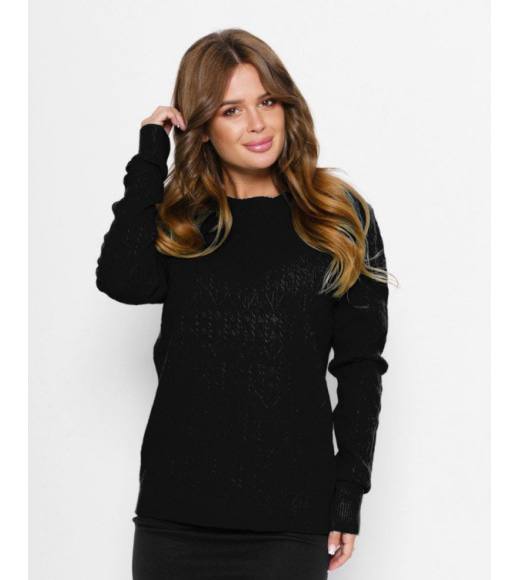 Чорний ангоровий светр з фактурним візерунком
