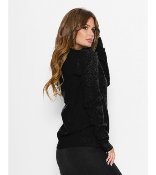 Чорний ангоровий светр з фактурним візерунком