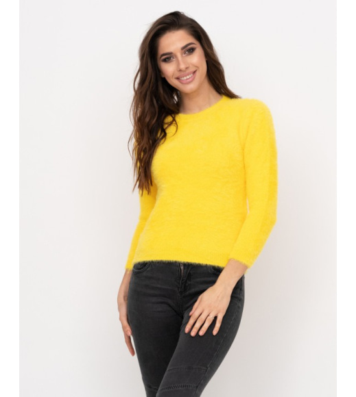 Желтый эластичный вязаный свитер-травка