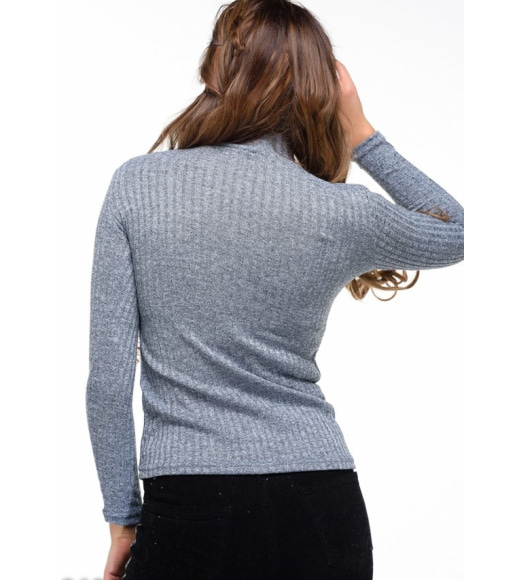 Серый теплый свитер в рубчик с люрексом