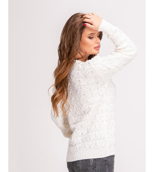 Белый ажурный шерстяной свитер