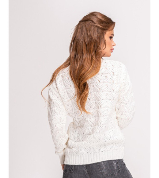 Білий ажурний вовняний светр