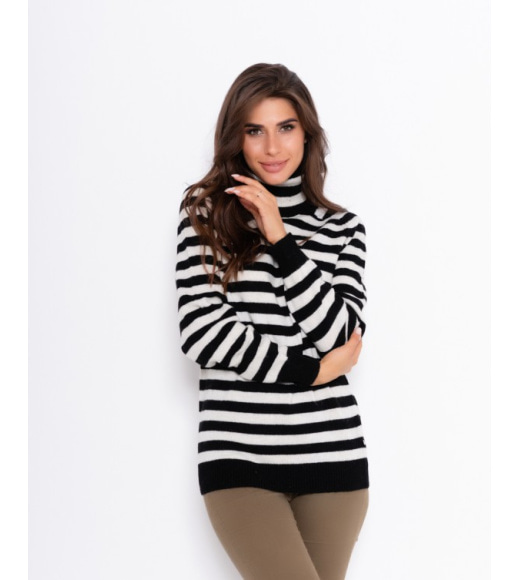 Черно-белый полосатый шерстяной свитер