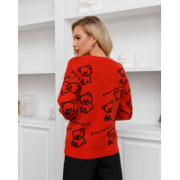 Червоний вовняний светр з ведмедиками