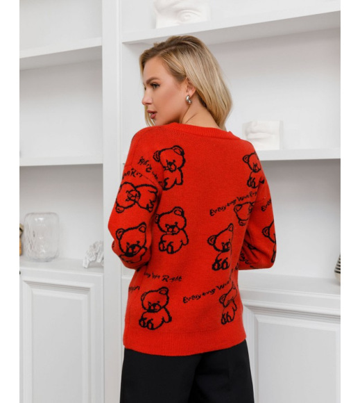 Красный шерстяной свитер с мишками
