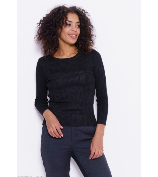 Черный трикотажный укороченный фактурный свитер