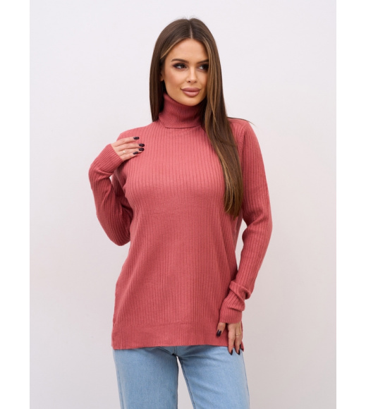 Темно-розовый кашемировый гольф в рубчик