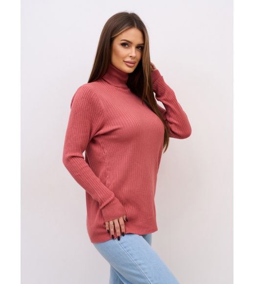 Темно-розовый кашемировый гольф в рубчик