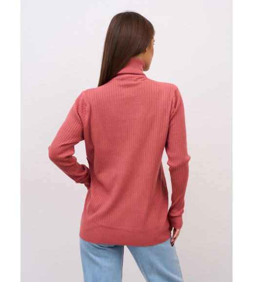 Темно-розовый кашемировый гольф в рубчик