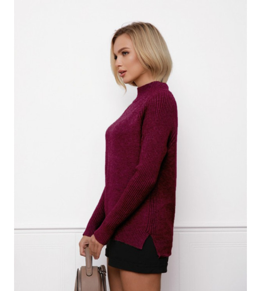 Фіолетовий вовняний светр з фактурними вставками
