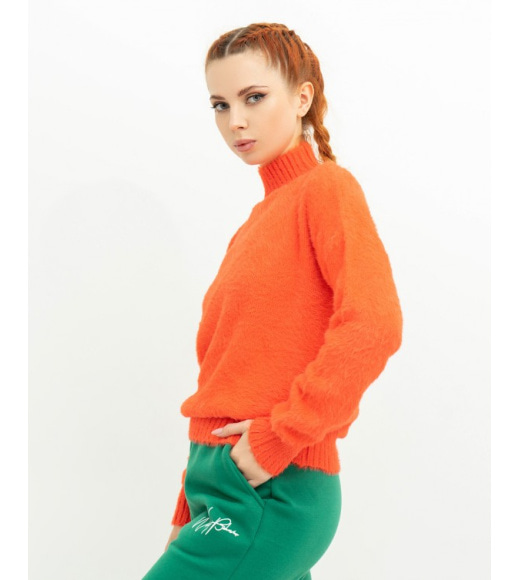 Теплый однотонный свитер-травка оранжевого цвета