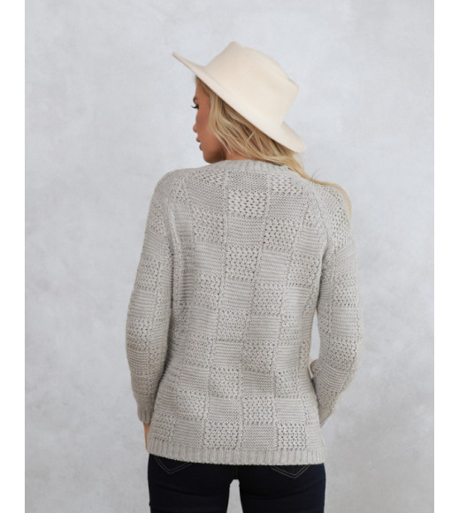 Светло-серый шерстяной клетчатый свитер с люрексом