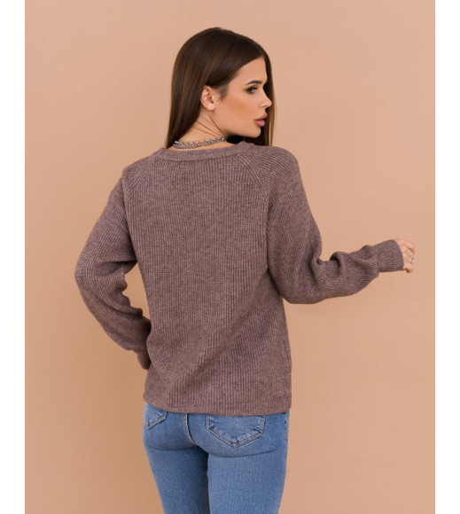 Коричневий ангоровий светр з геометричним візерунком