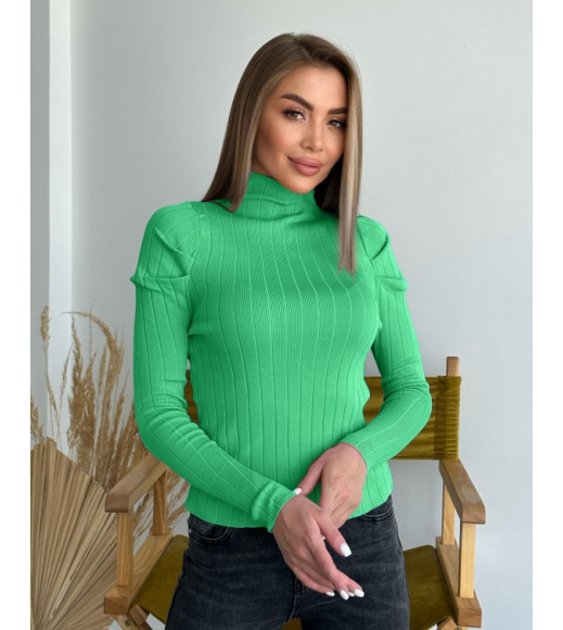 Зеленая водолазка с защипами на рукавах