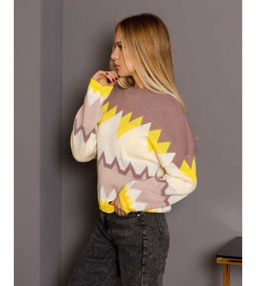Бузковий вовняний светр з геометричним візерунком