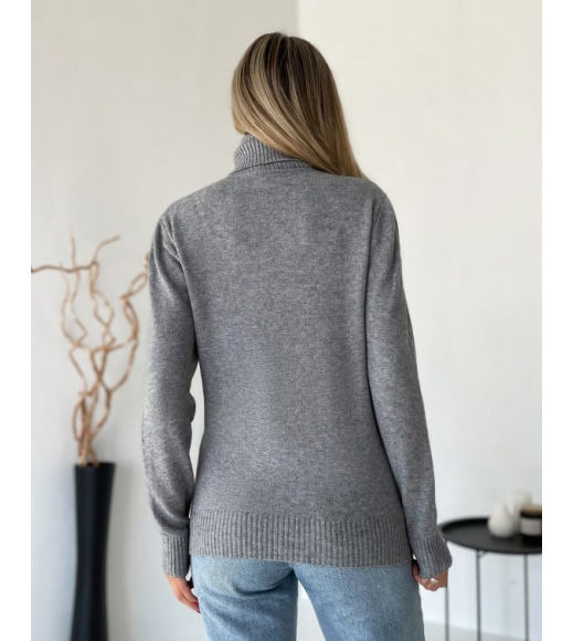 Серый кашемировый свитер с высоким горлом