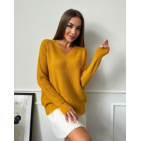 Кашемировый вязаный пуловер горчичного цвета