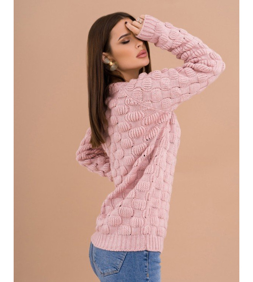 Рожевий теплий в`язаний светр з люрексом