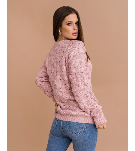 Рожевий теплий в`язаний светр з люрексом