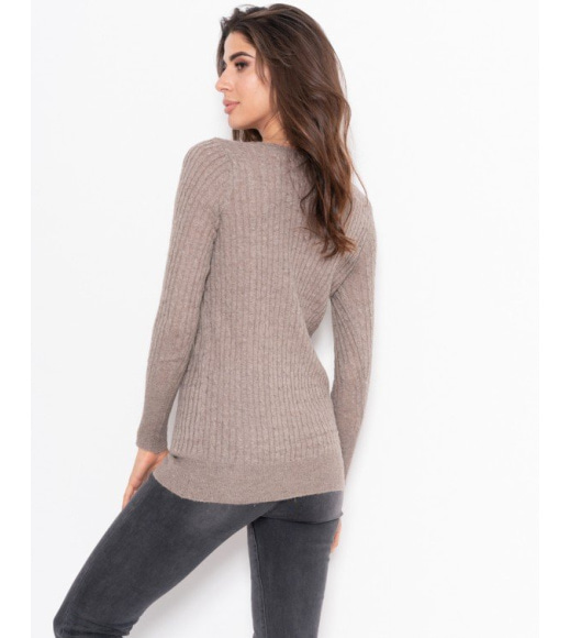 Сіро-бежевий подовжений в`язаний светр