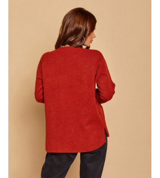 Червоний асиметричний светр з кишенями