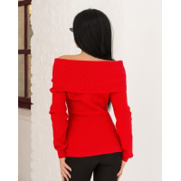 Красный ангоровый вязаный свитер с отворотом