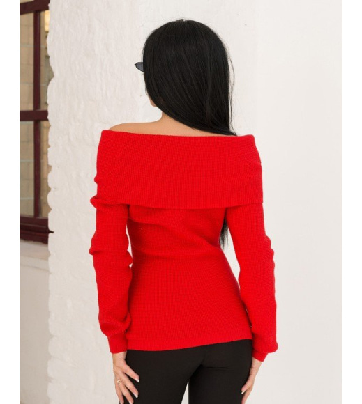 Червоний ангоровий в`язаний светр з відворотом