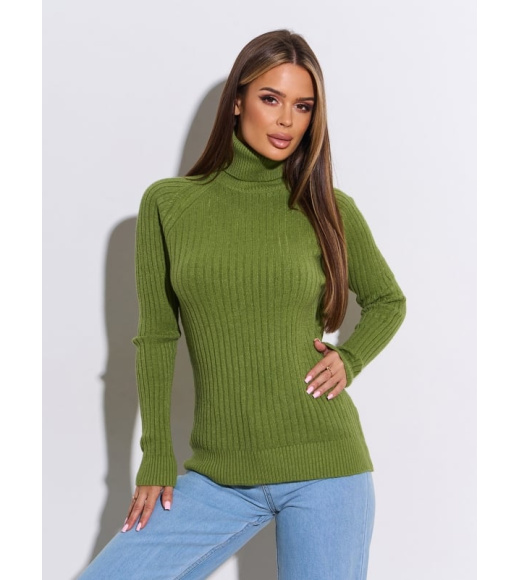 Зеленый кашемировый гольф в рубчик