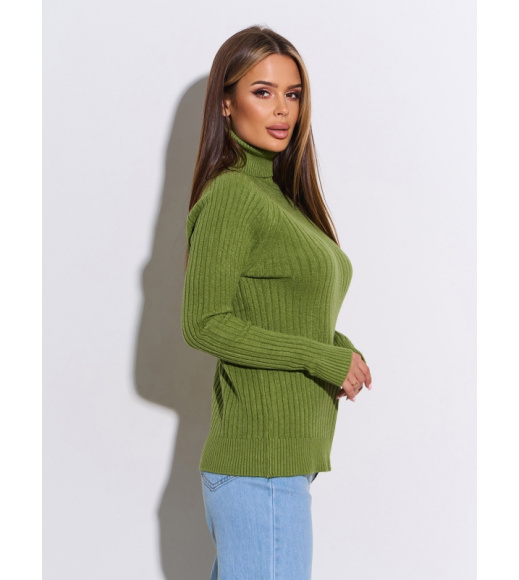 Зеленый кашемировый гольф в рубчик