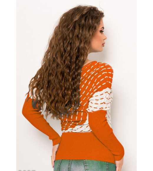 Оранжевый свитер "летучая мышь" с полосатым декором