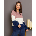Розово-синий комбинированный свитер объемной вязки
