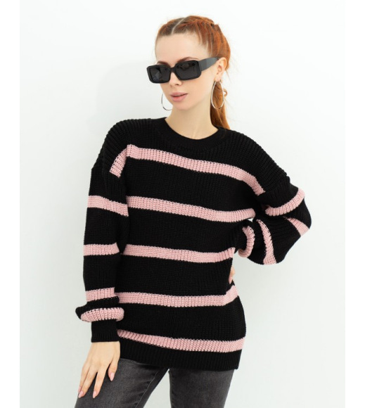 Черный вязаный свитер с полосками